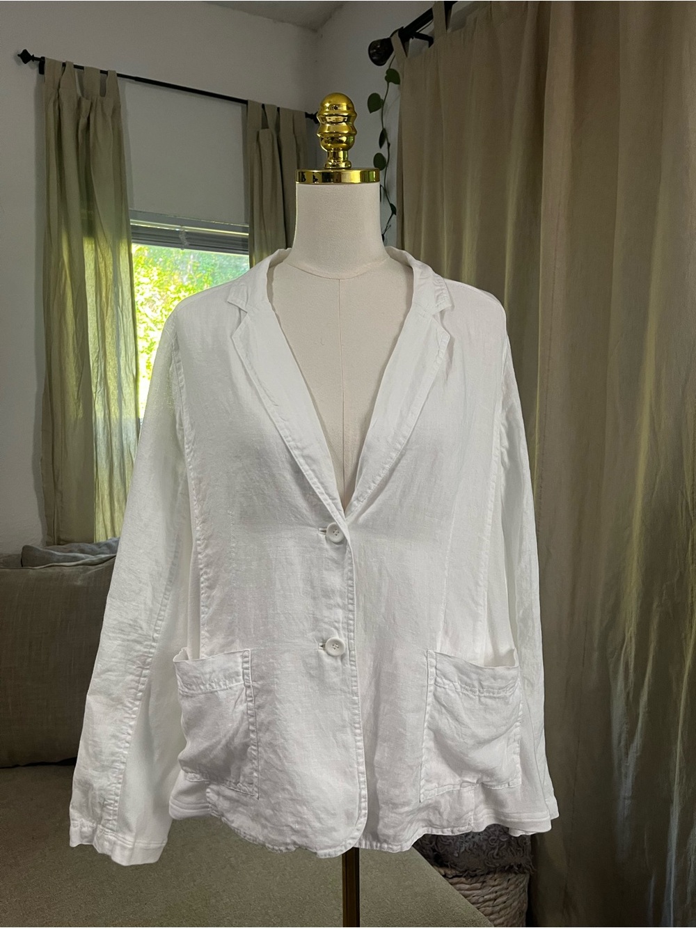 Eileen Fisher Organic Irish Linen Tower Sleeve & Cotton Panel Blazer Large - Picture 4 of 13